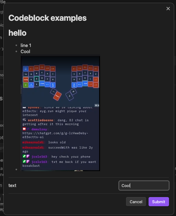 form containing markdown block