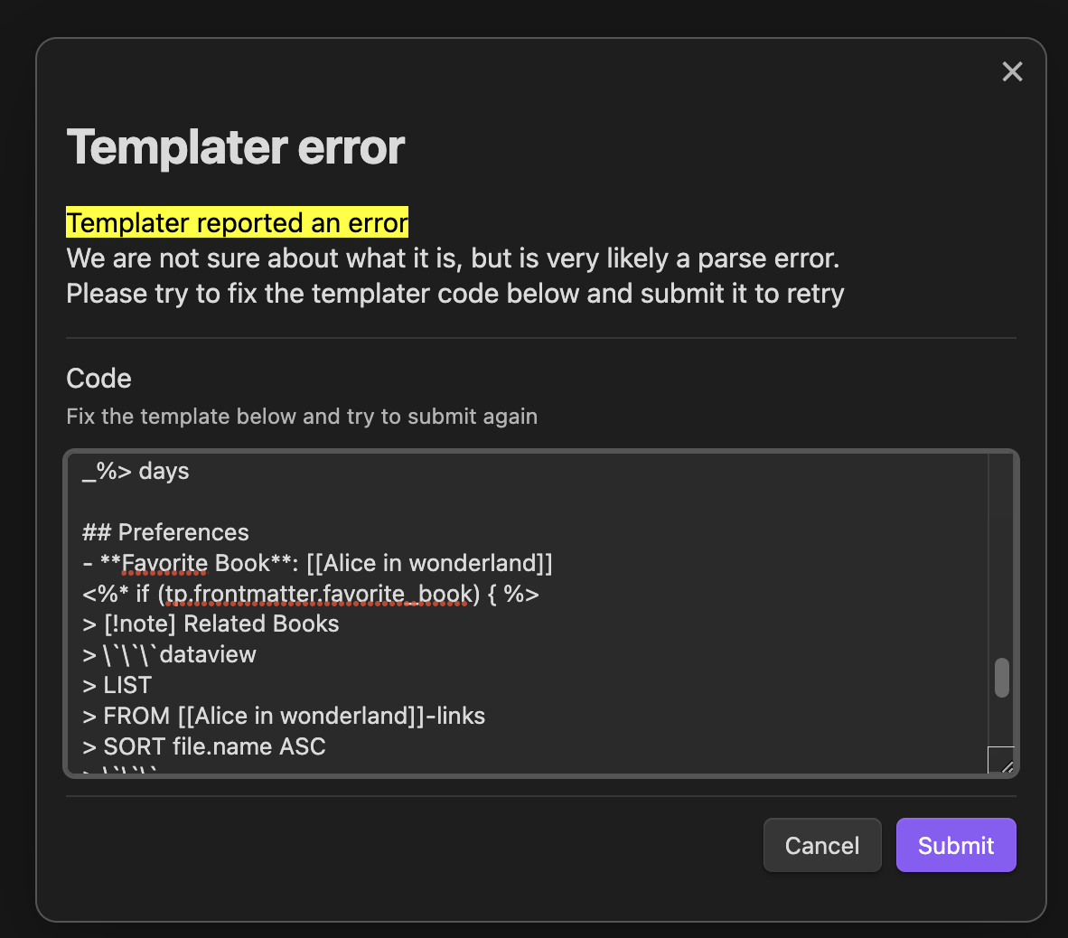 Retry option when template processing fails